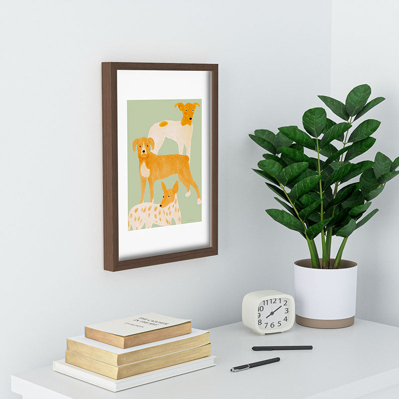 norarikka Three Dogs Lined Up Recessed Framing Rectangle