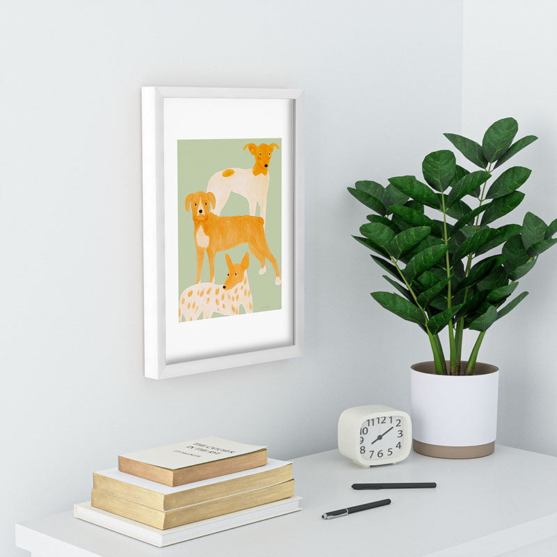 norarikka Three Dogs Lined Up Recessed Framing Rectangle