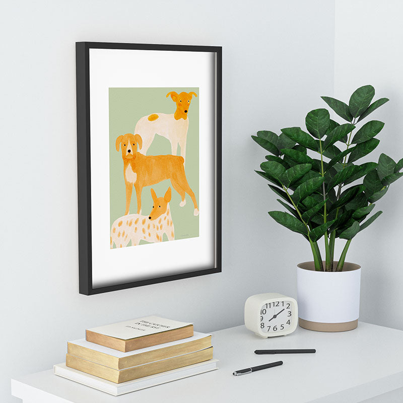 norarikka Three Dogs Lined Up Recessed Framing Rectangle