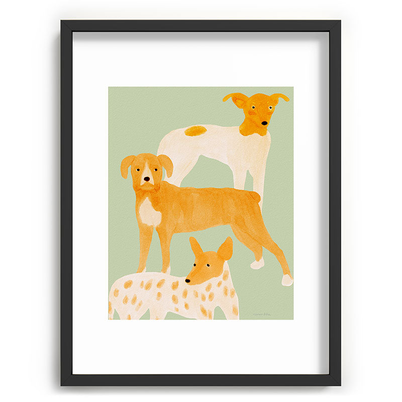 norarikka Three Dogs Lined Up Recessed Framing Rectangle