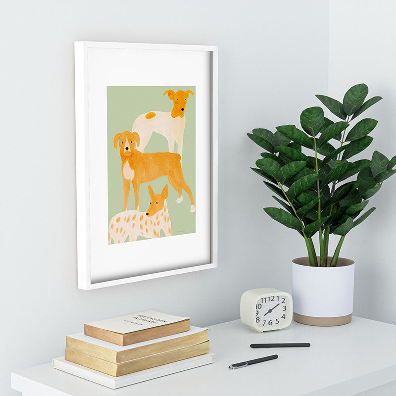 norarikka Three Dogs Lined Up Recessed Framing Rectangle