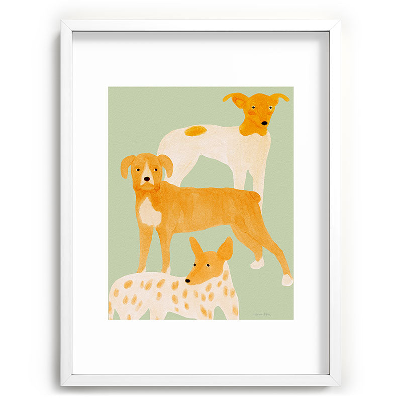 norarikka Three Dogs Lined Up Recessed Framing Rectangle