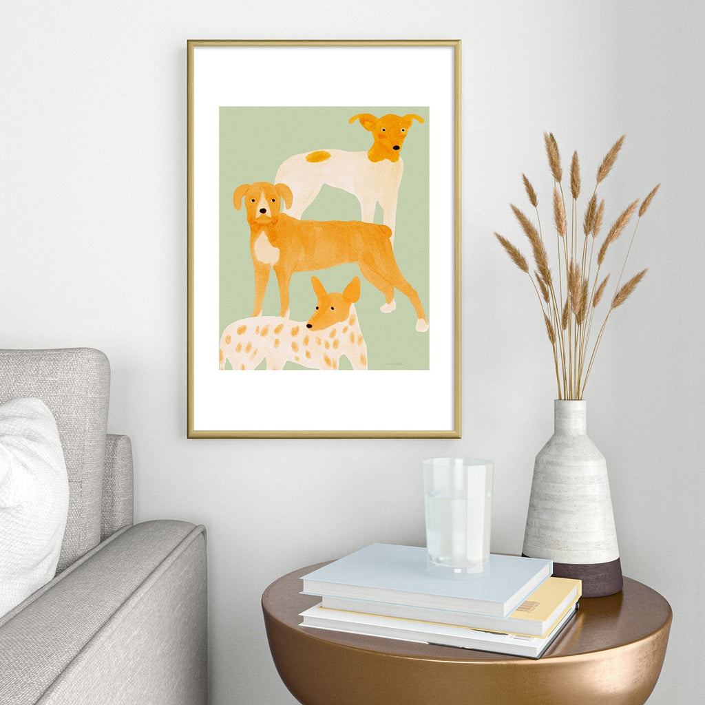 norarikka Three Dogs Lined Up Metal Framed Art Print