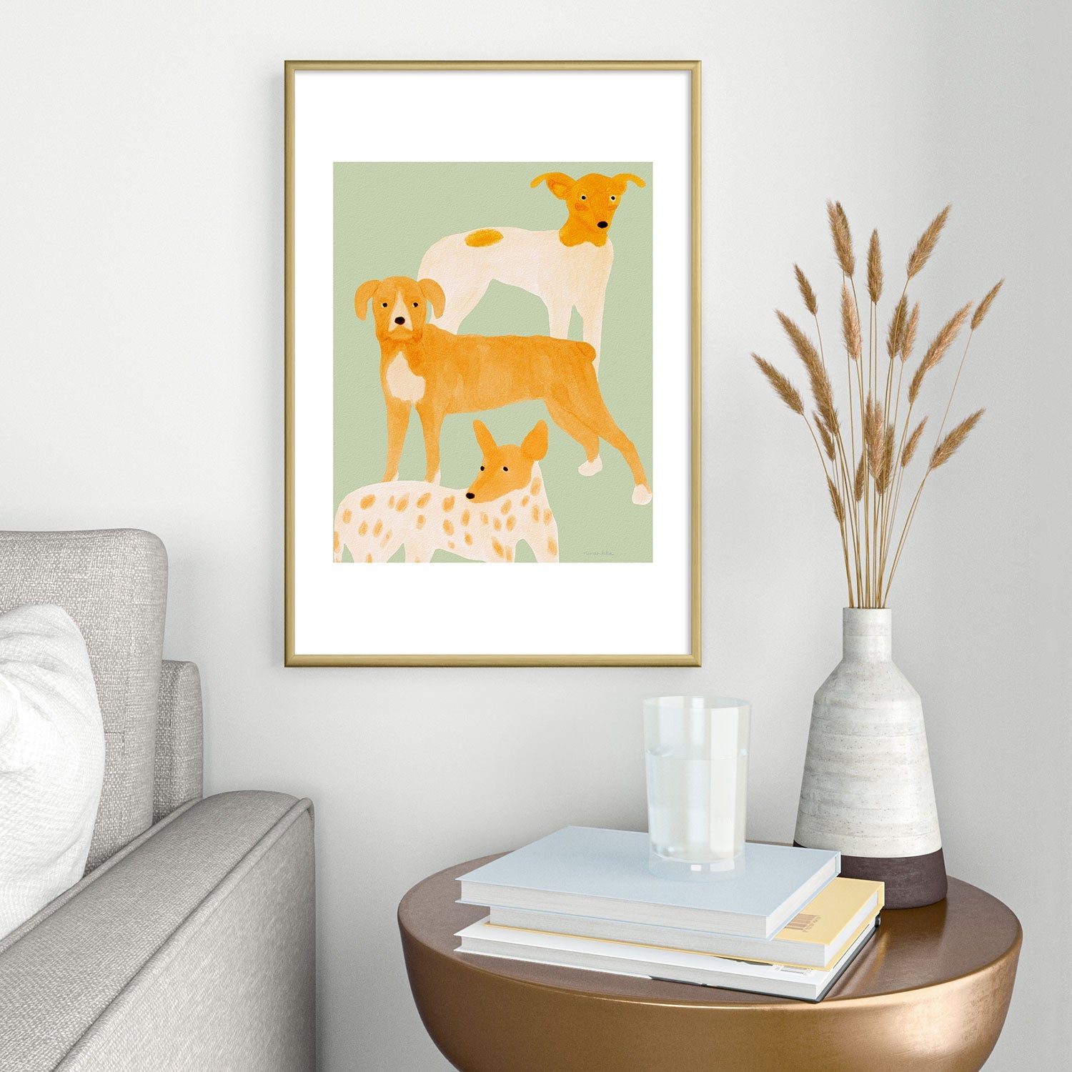 norarikka Three Dogs Lined Up Metal Framed Art Print