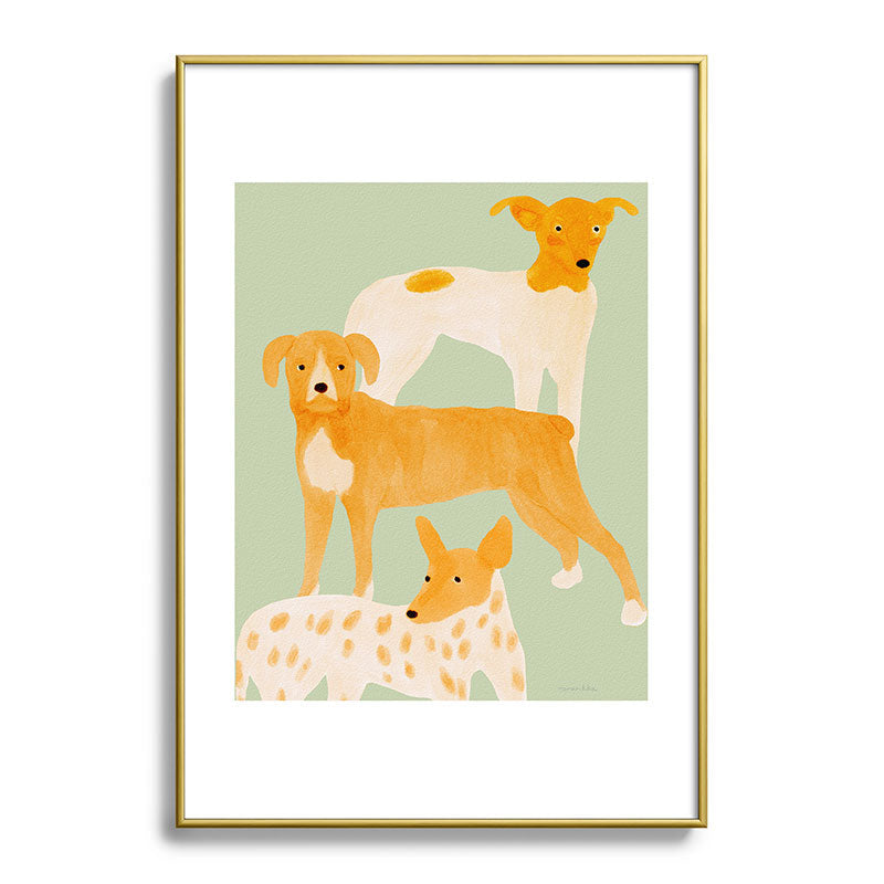 norarikka Three Dogs Lined Up Metal Framed Art Print