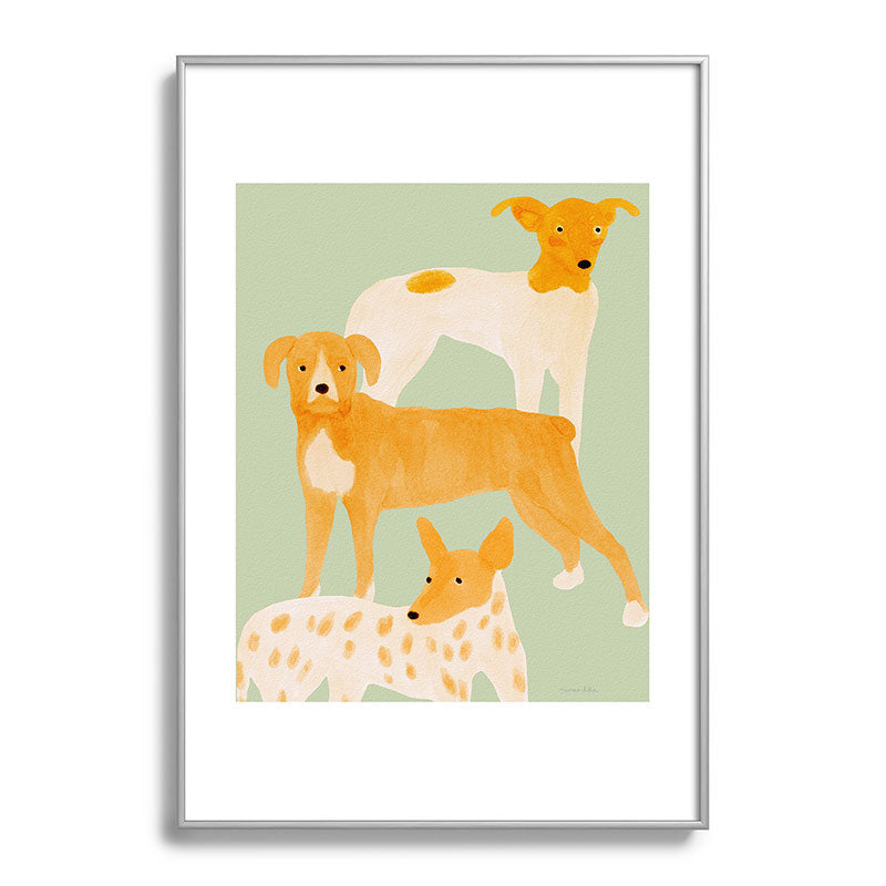 norarikka Three Dogs Lined Up Metal Framed Art Print