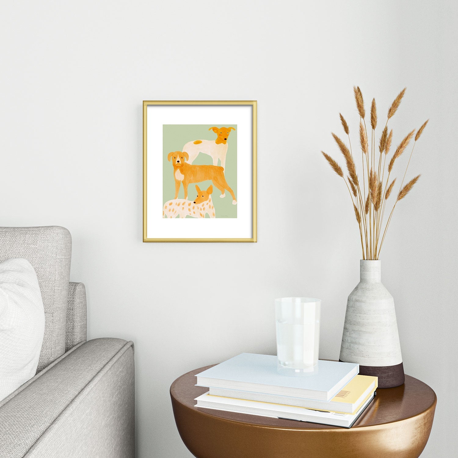 norarikka Three Dogs Lined Up Metal Framed Art Print