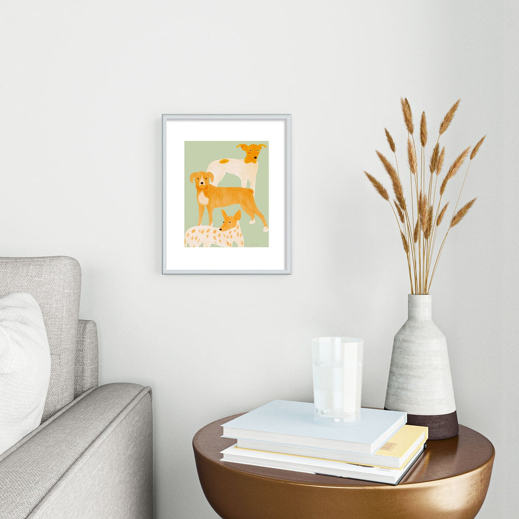 norarikka Three Dogs Lined Up Metal Framed Art Print