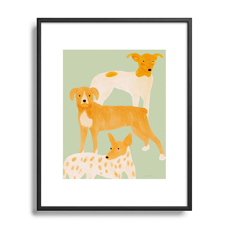 norarikka Three Dogs Lined Up Metal Framed Art Print