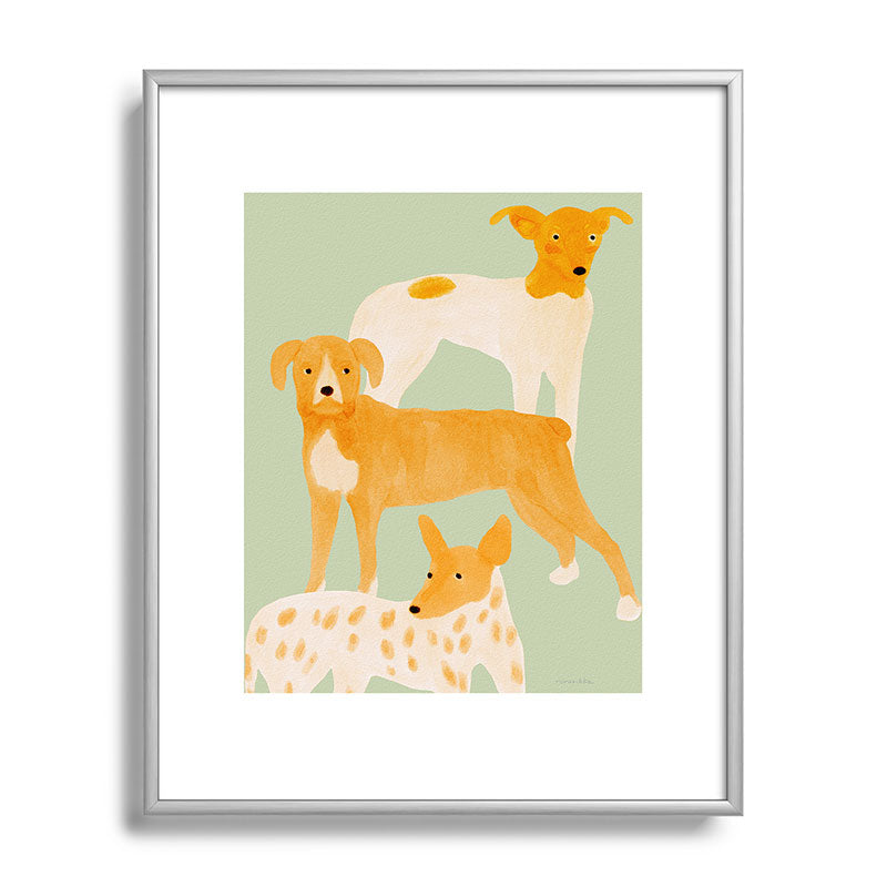 norarikka Three Dogs Lined Up Metal Framed Art Print