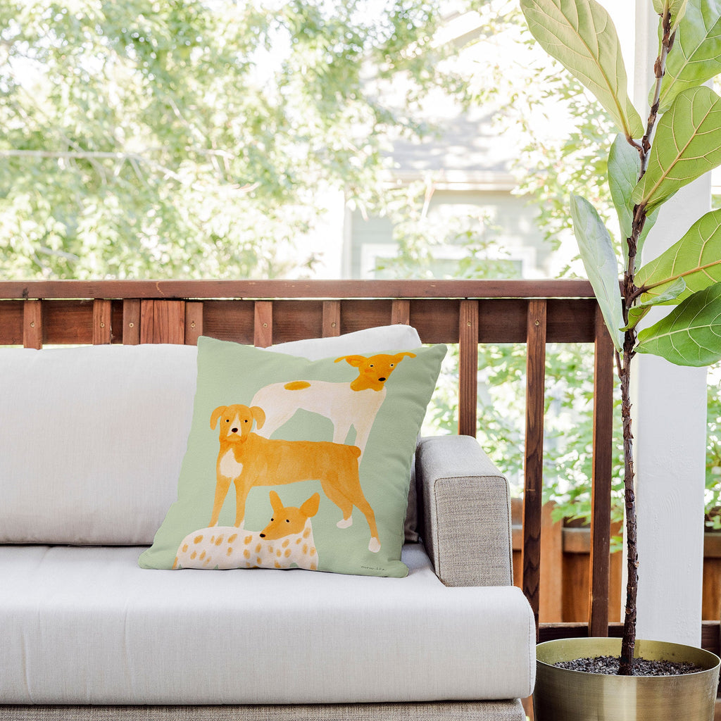 norarikka Three Dogs Lined Up Outdoor Throw Pillow