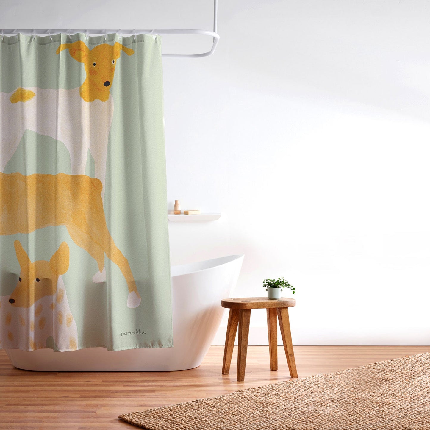 norarikka Three Dogs Lined Up Shower Curtain