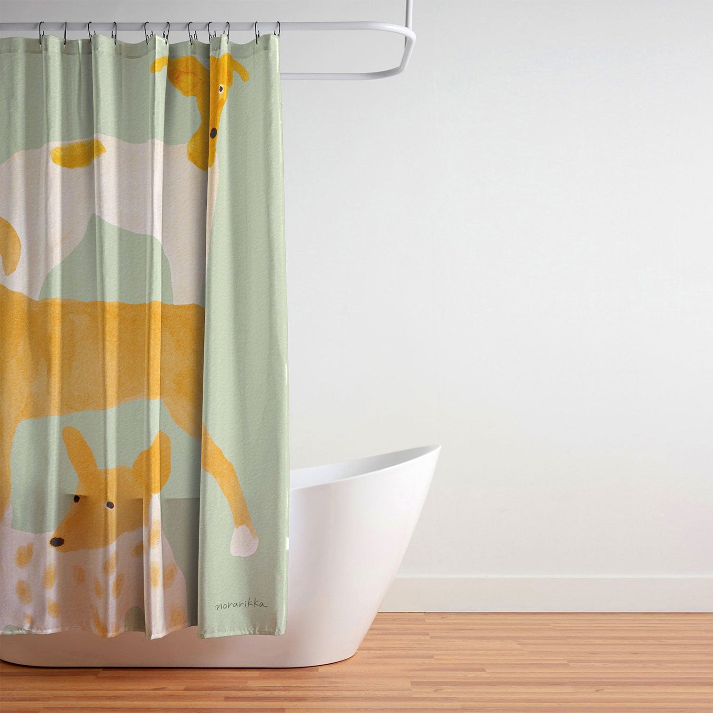 norarikka Three Dogs Lined Up Shower Curtain