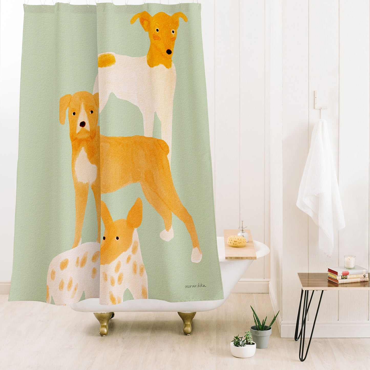 norarikka Three Dogs Lined Up Shower Curtain