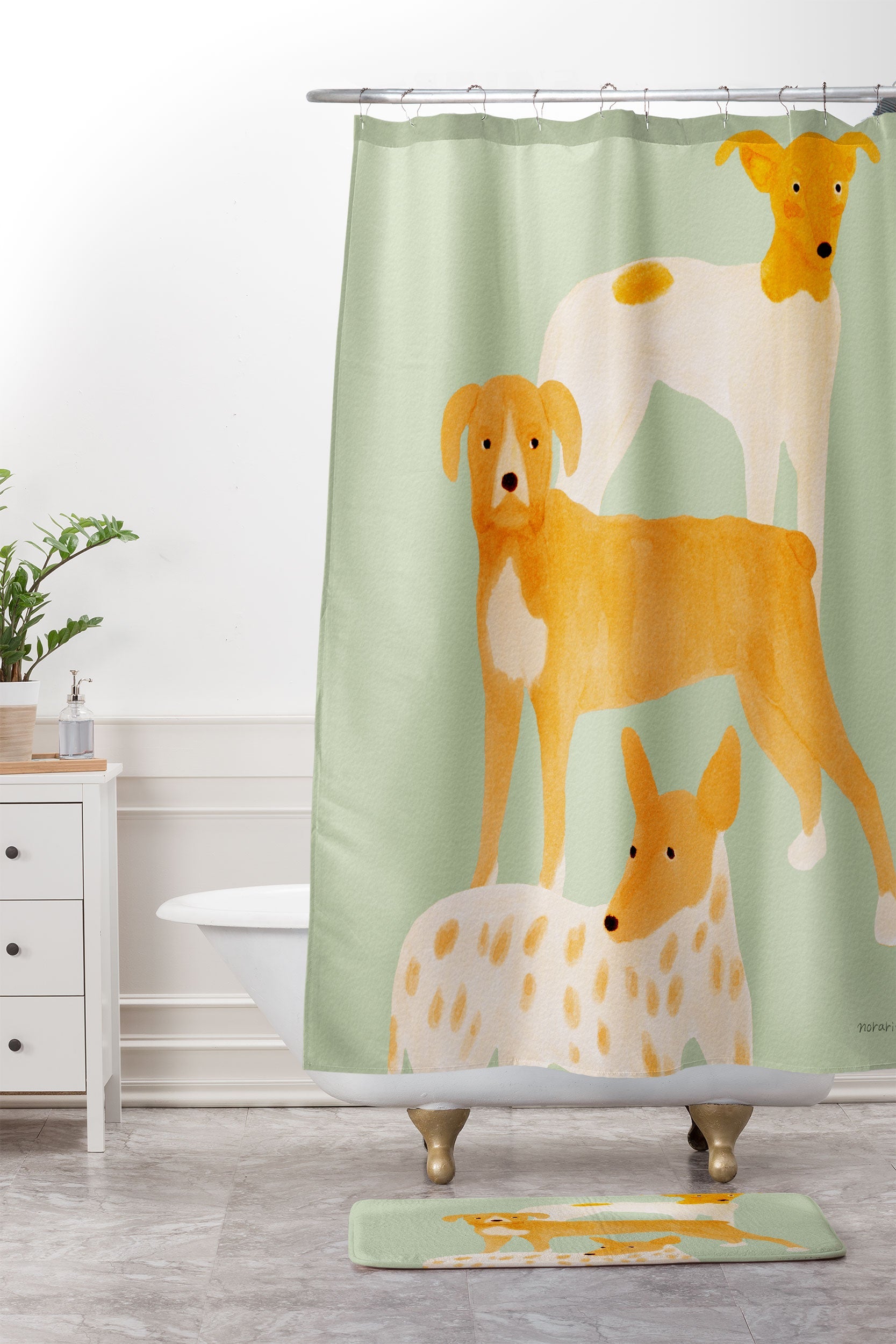 norarikka Three Dogs Lined Up Memory Foam Bath Mat
