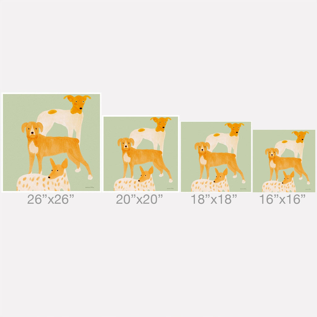 norarikka Three Dogs Lined Up Outdoor Throw Pillow
