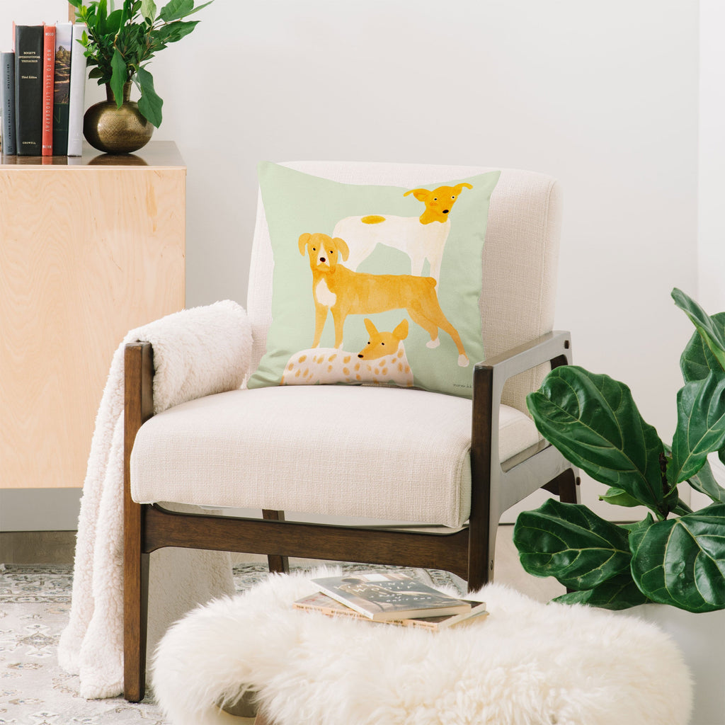 norarikka Three Dogs Lined Up Throw Pillow