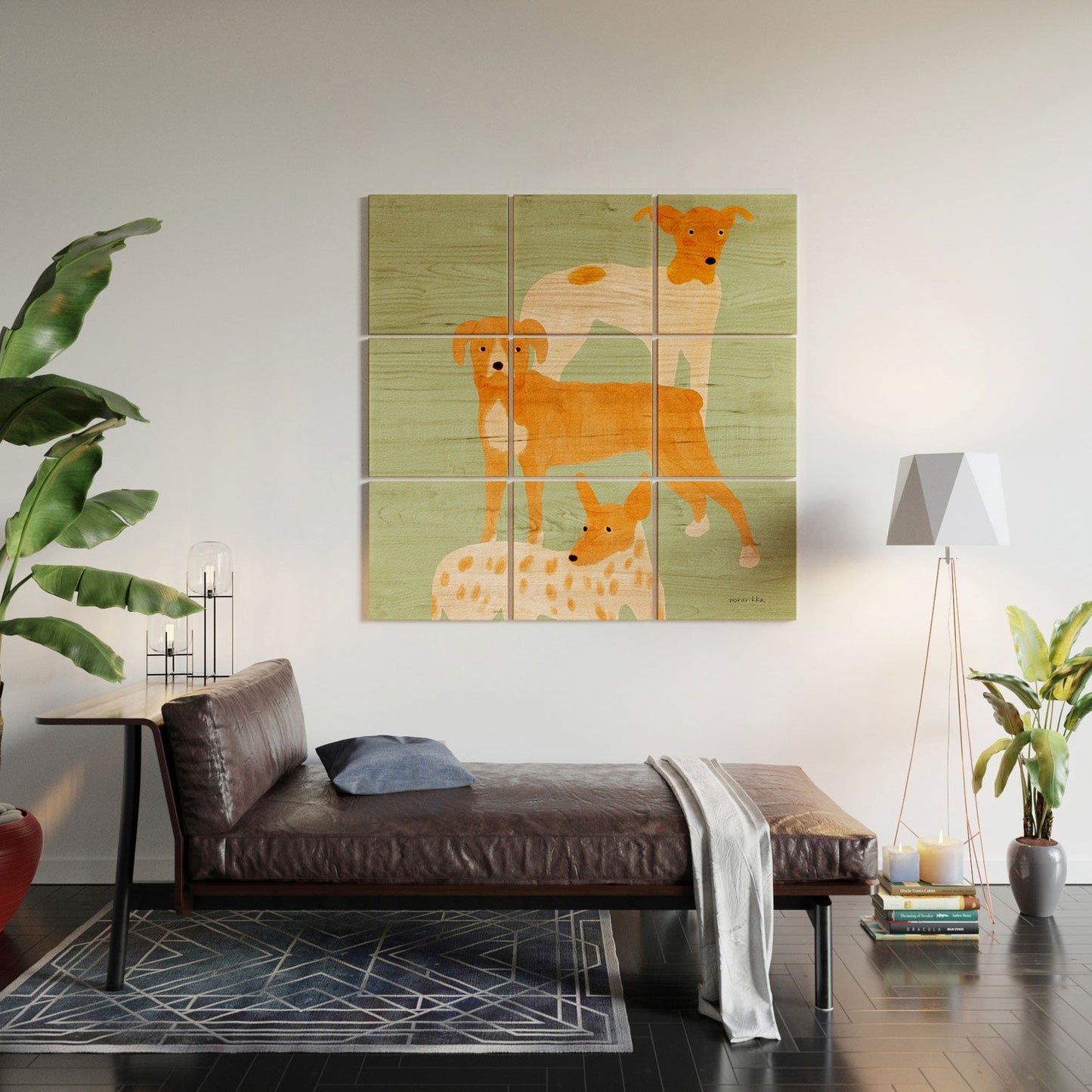 norarikka Three Dogs Lined Up Wood Wall Mural