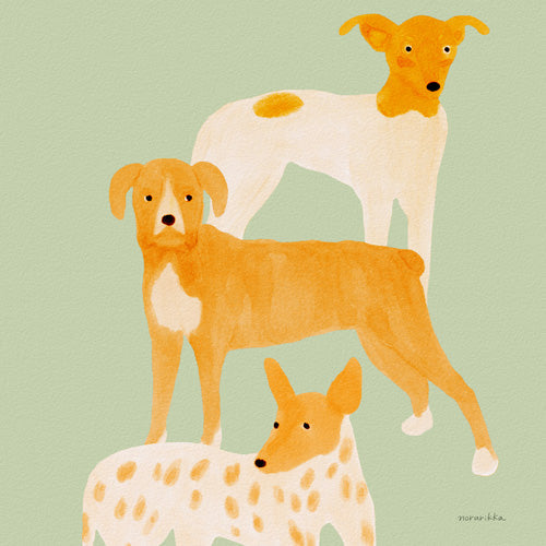 norarikka Three Dogs Lined Up Shower Curtain