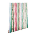 Ninola Design Botanic Retreat Watercolor Stripes Green Orange Red Wallpaper