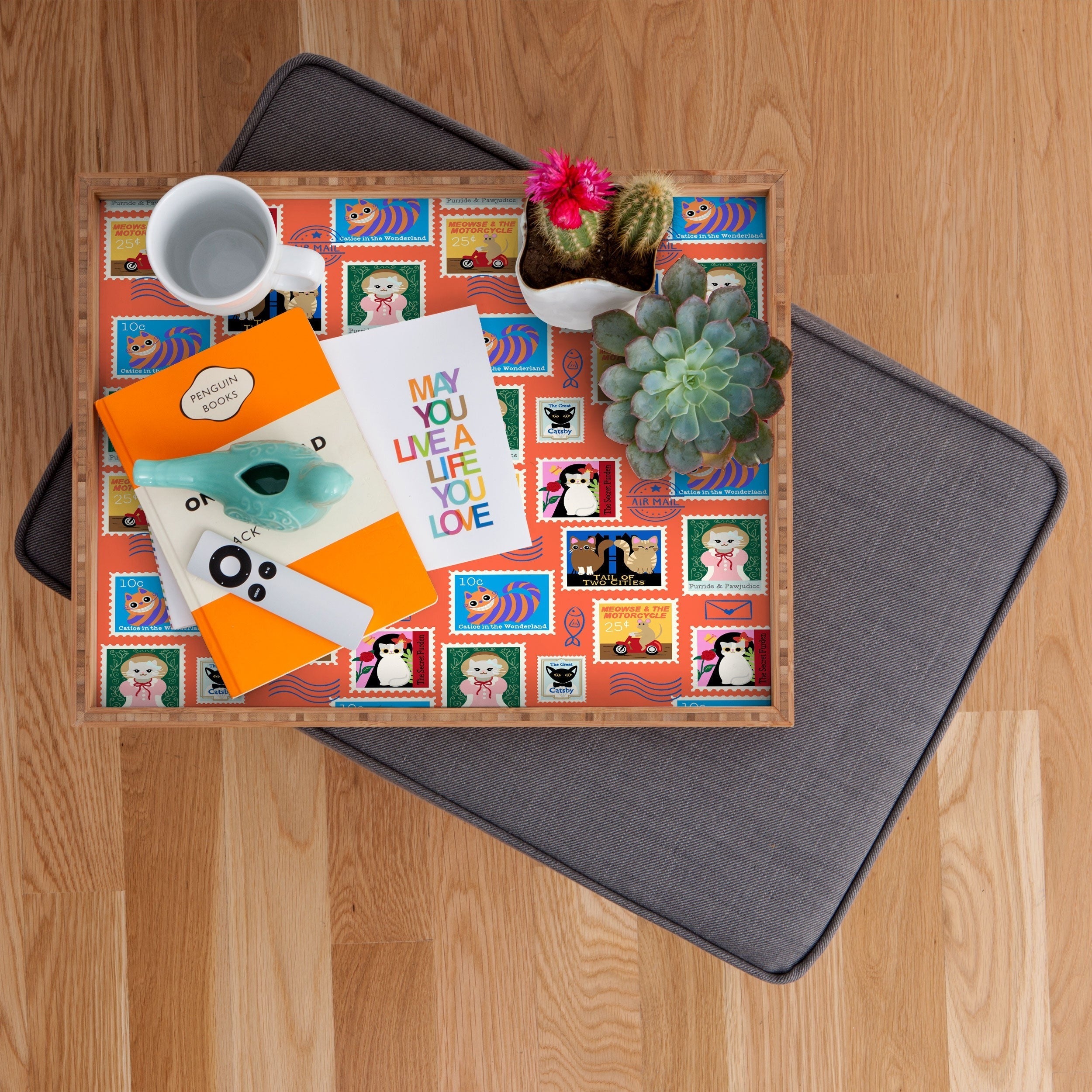 Design by Spark Classic Book Cat Stamps Rectangular Tray