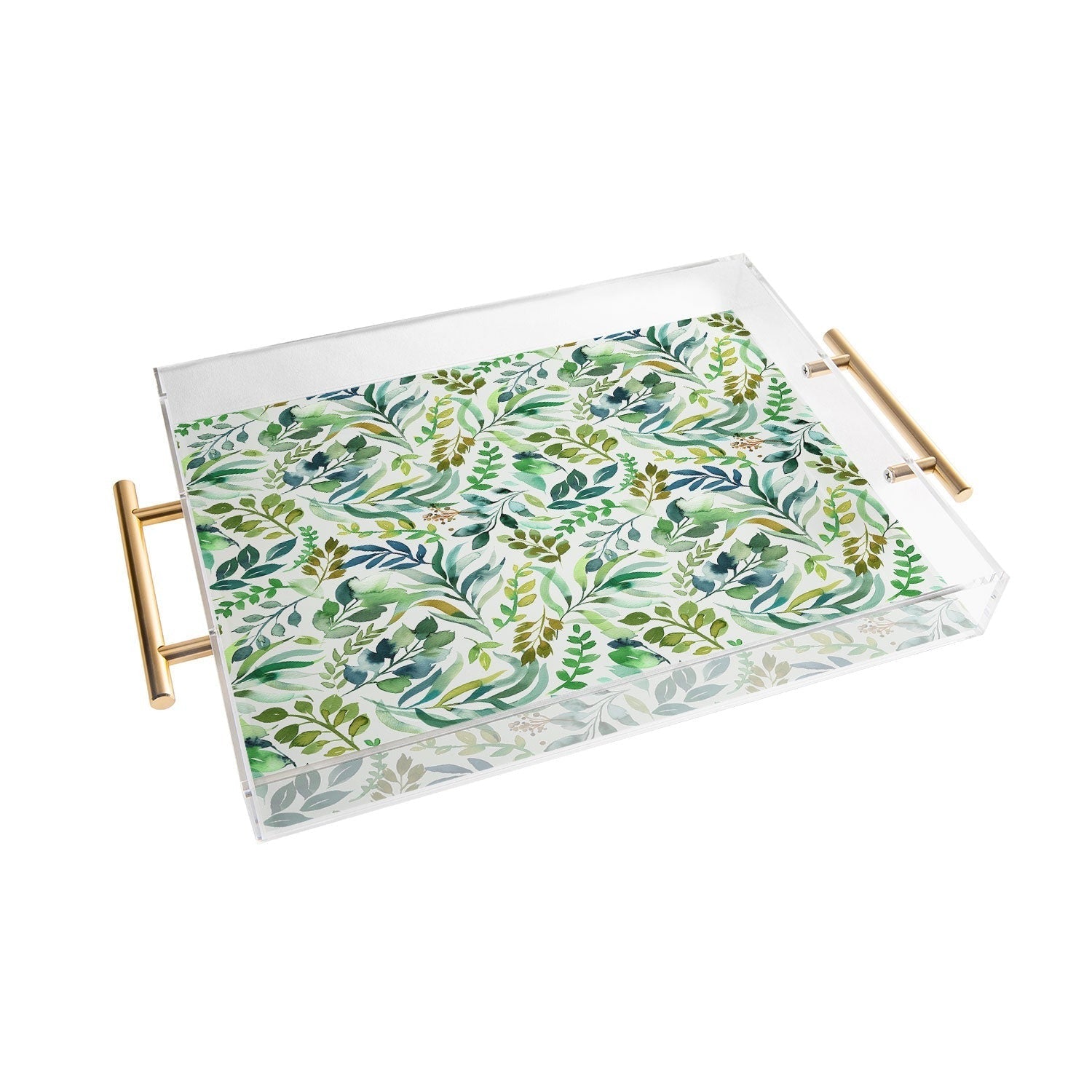 Ninola Design Botanic Retreat Loose Botanical Leaves Watercolor Green Acrylic Tray