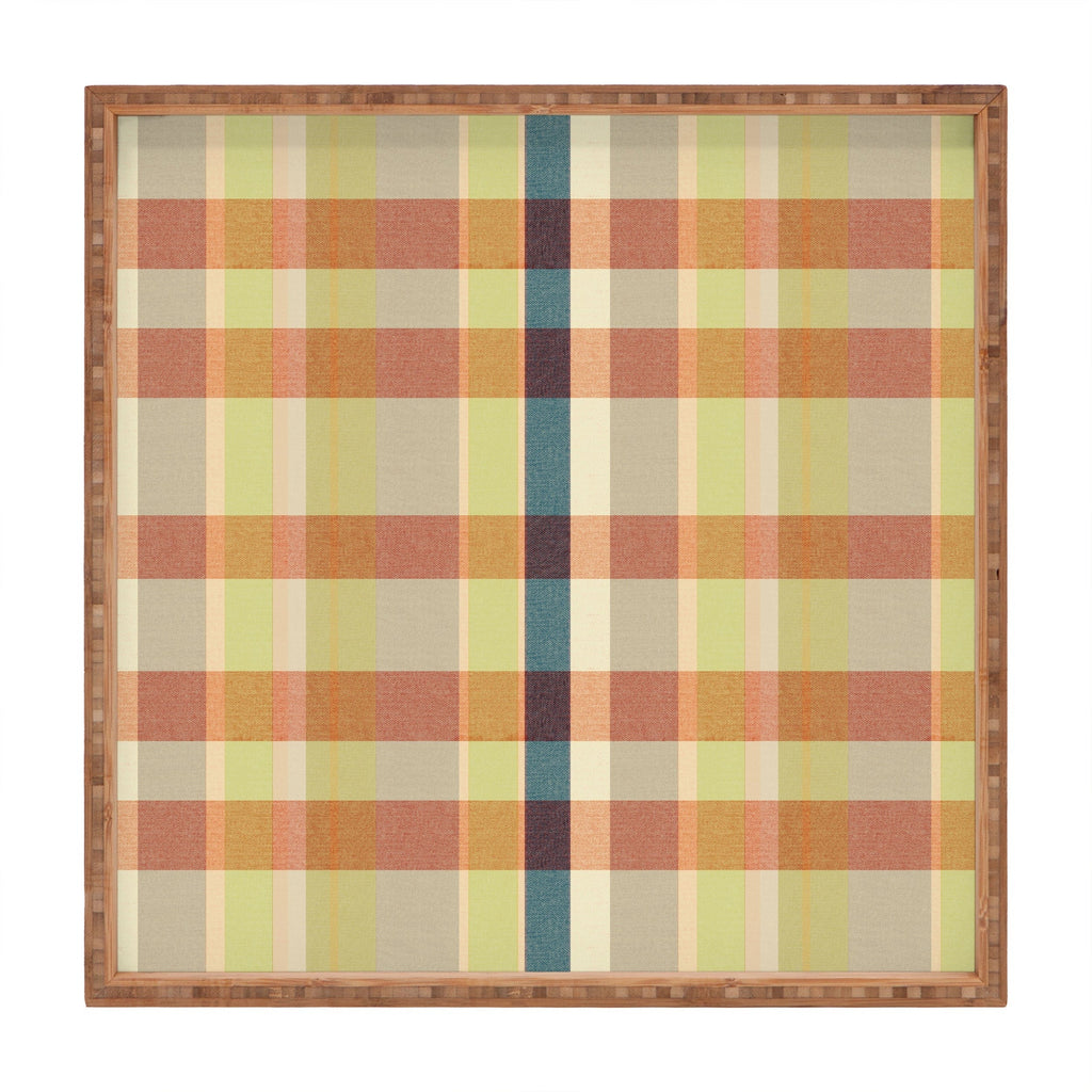 Marta Barragan Camarasa Retro Picnic Plaid Warm Tones Square Tray