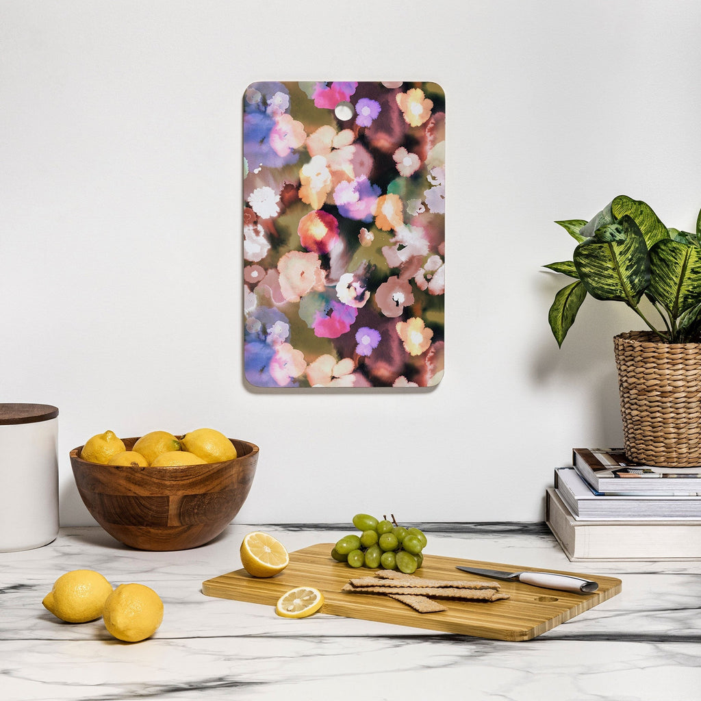 Ninola Design Botanic Retreat Ombre Abstract Watercolor Flowers Pink gold Cutting Board Rectangle