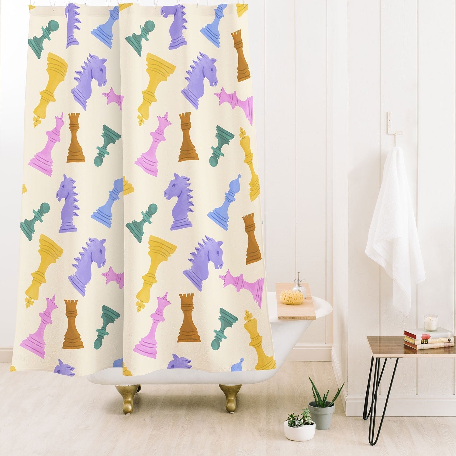 Design by Spark Chess Game Pieces Shower Curtain