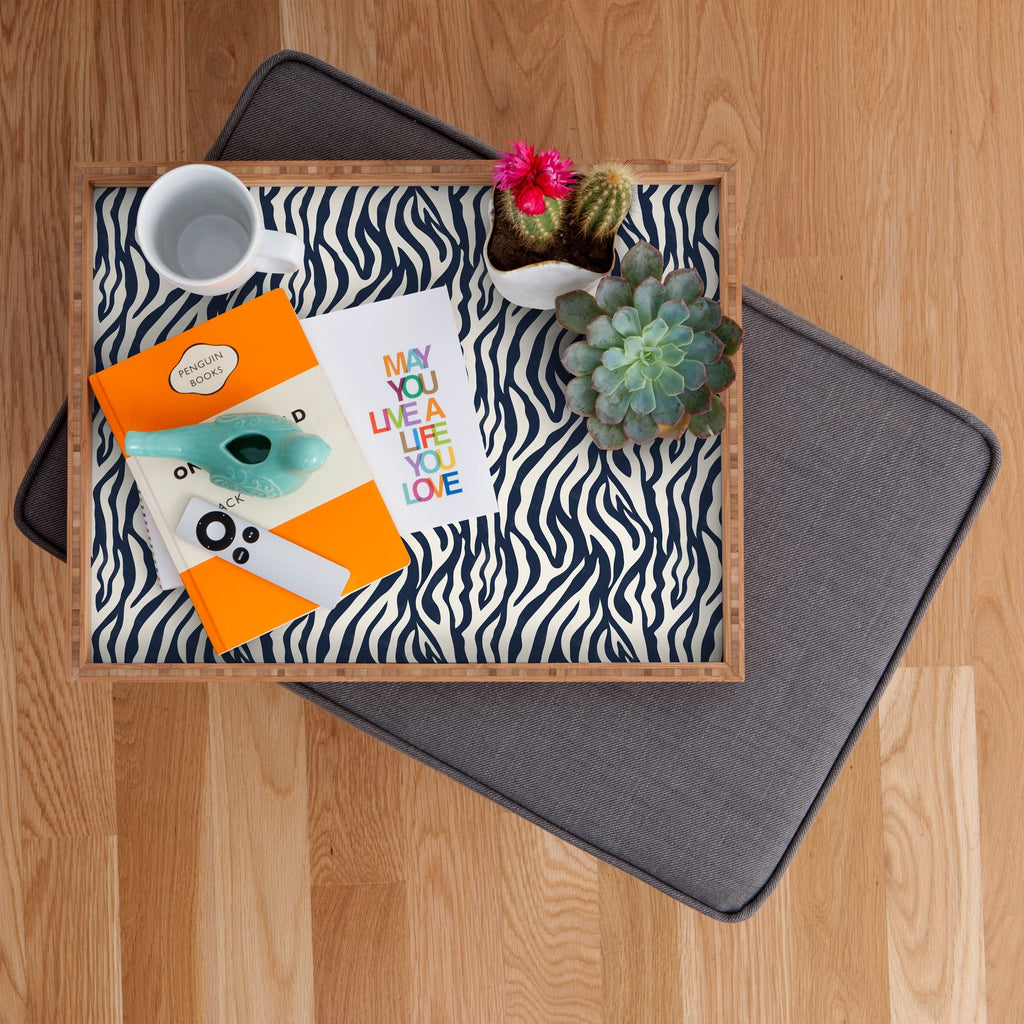 Avenie BR Navy Tiger Stripes Rectangular Tray