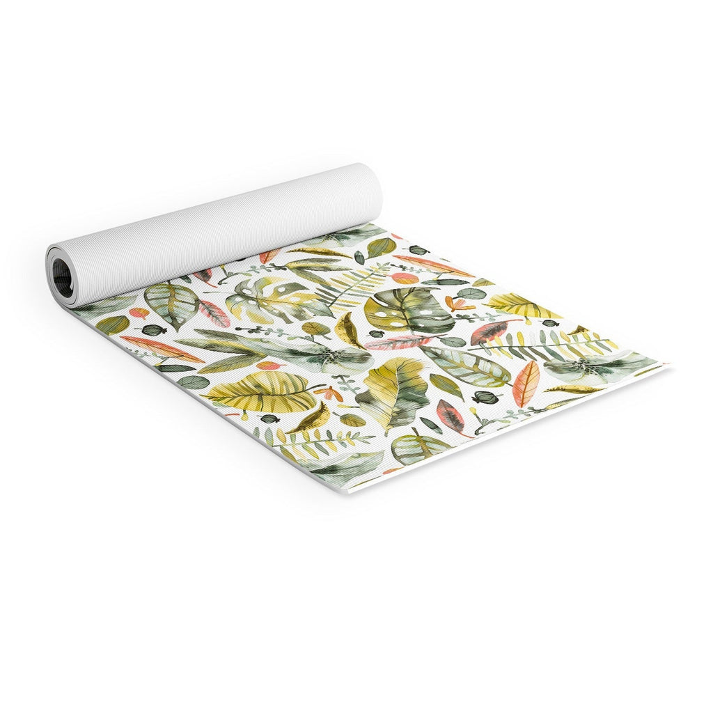 Ninola Design Botanic Retreat Tropical Jungle Leaves Botanical Green Orange Yoga Mat