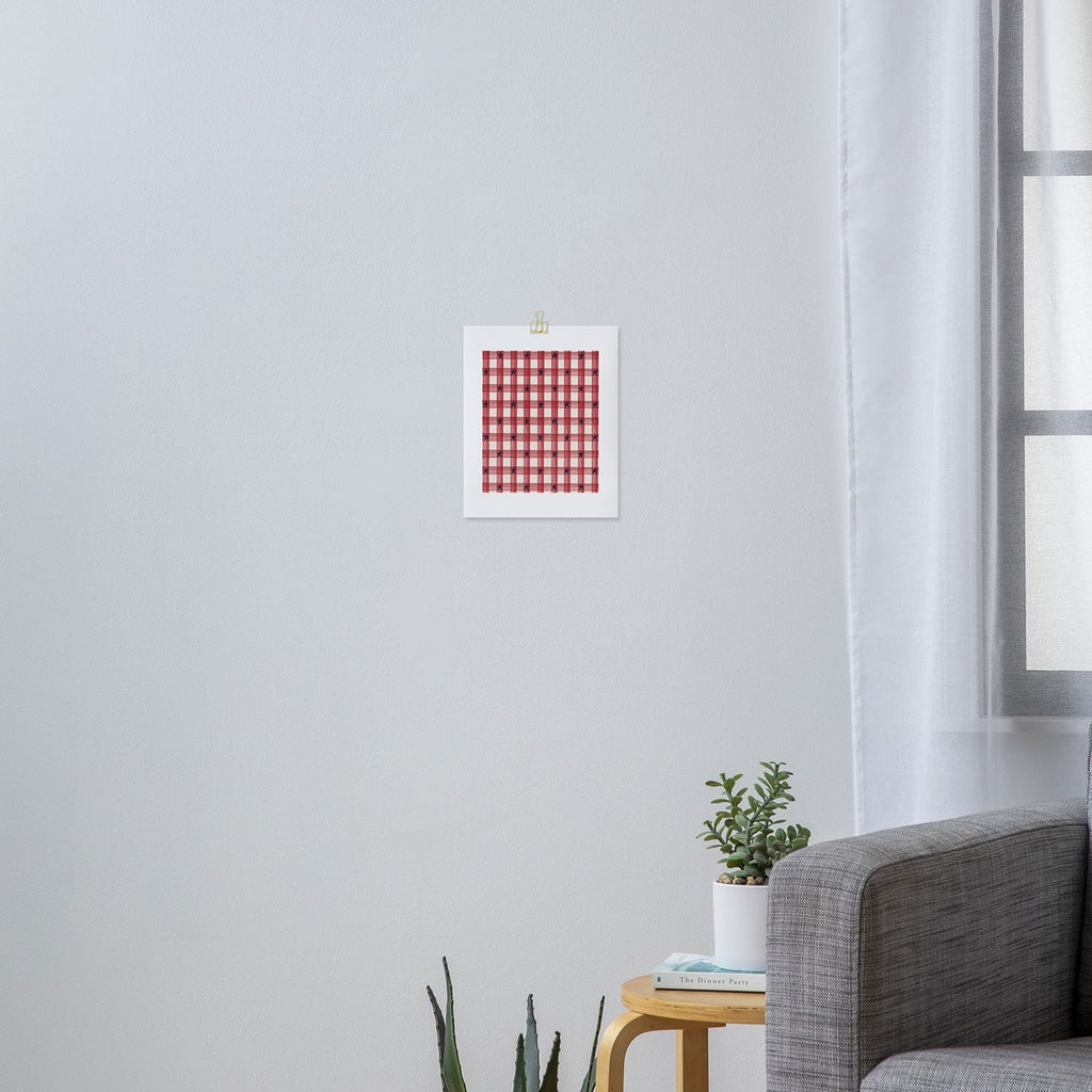 DENY Designs Red Gingham plus Stars Art Print