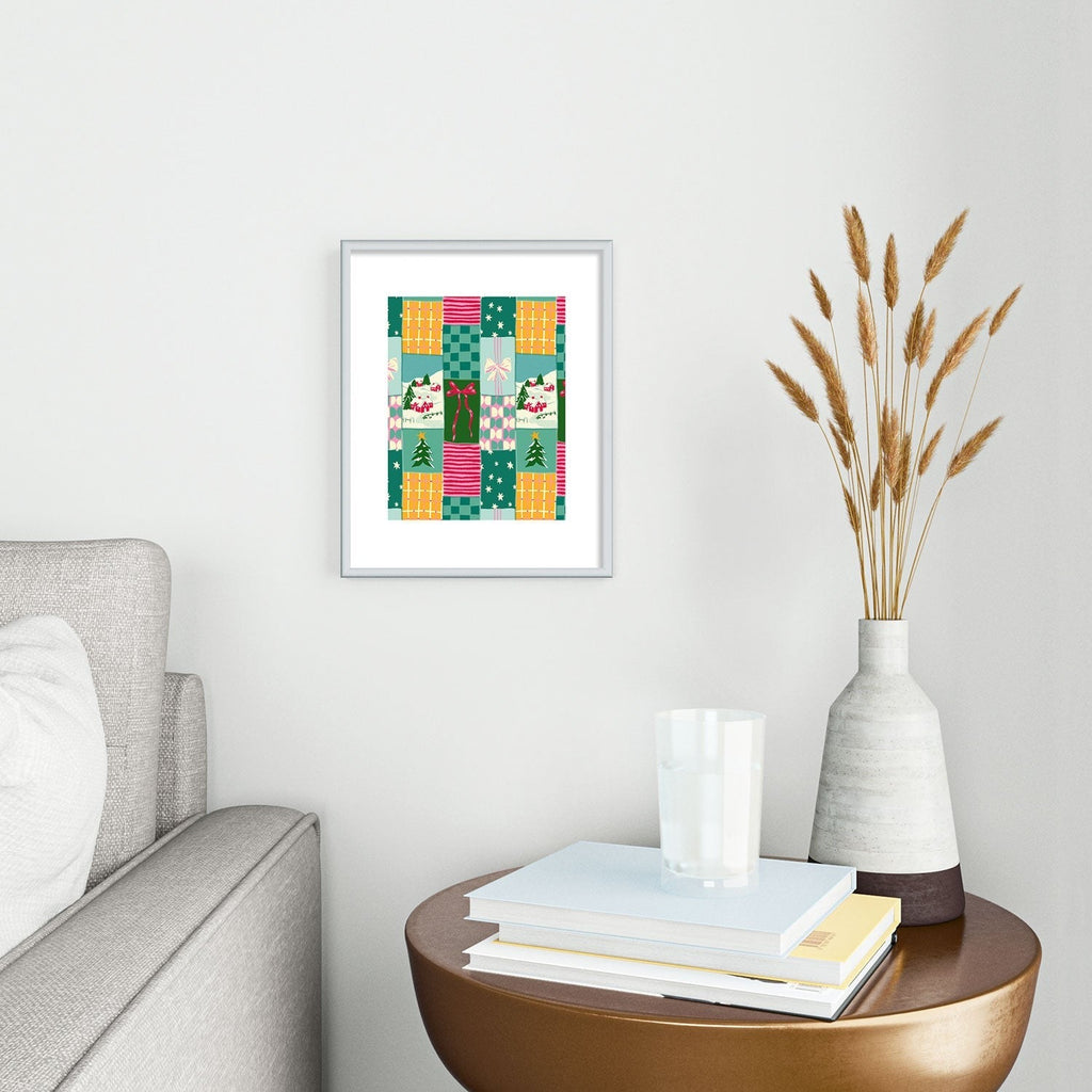 LouBruzzoni Cozy Christmas Patchwork Metal Framed Art Print