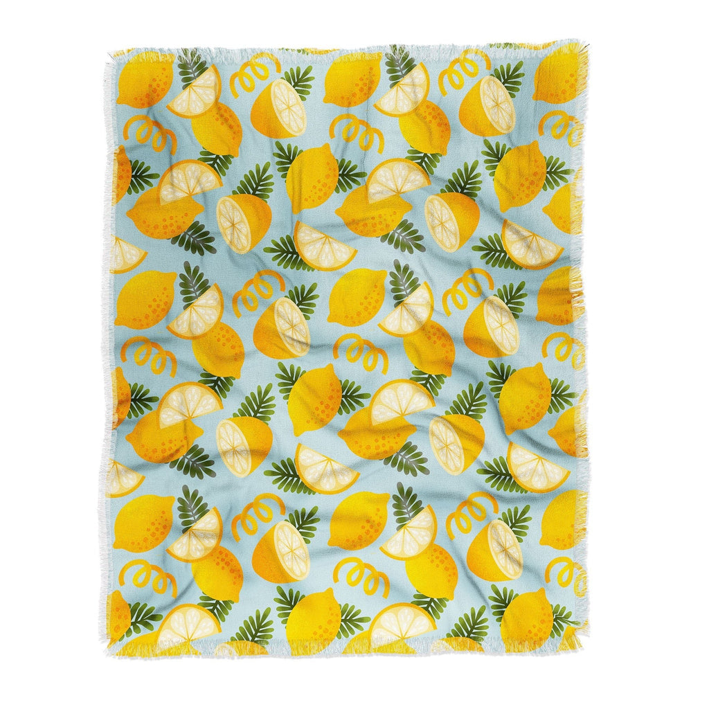 Jessica Molina Lemon Pattern on Sky Blue Throw Blanket