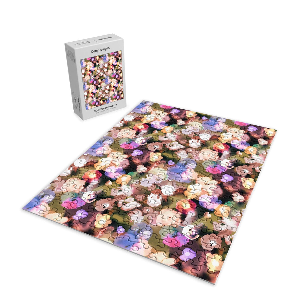 Ninola Design Botanic Retreat Ombre Abstract Watercolor Flowers Pink gold Puzzle