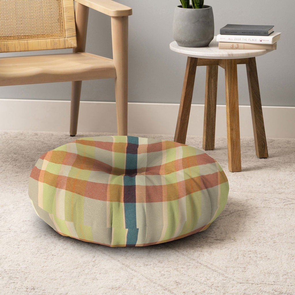 Marta Barragan Camarasa Retro Picnic Plaid Warm Tones Floor Pillow Round