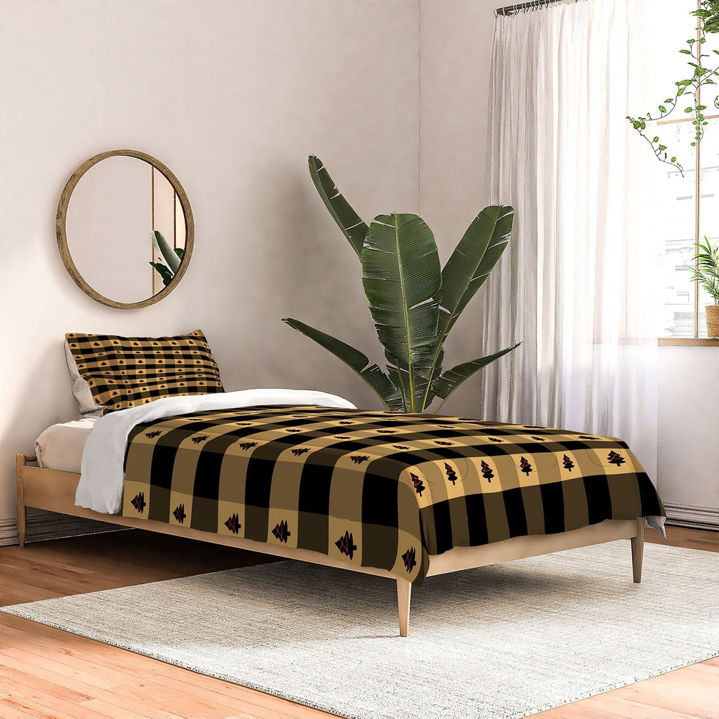 Design by Spark Black Gold Tree Tree Gingham Comforter