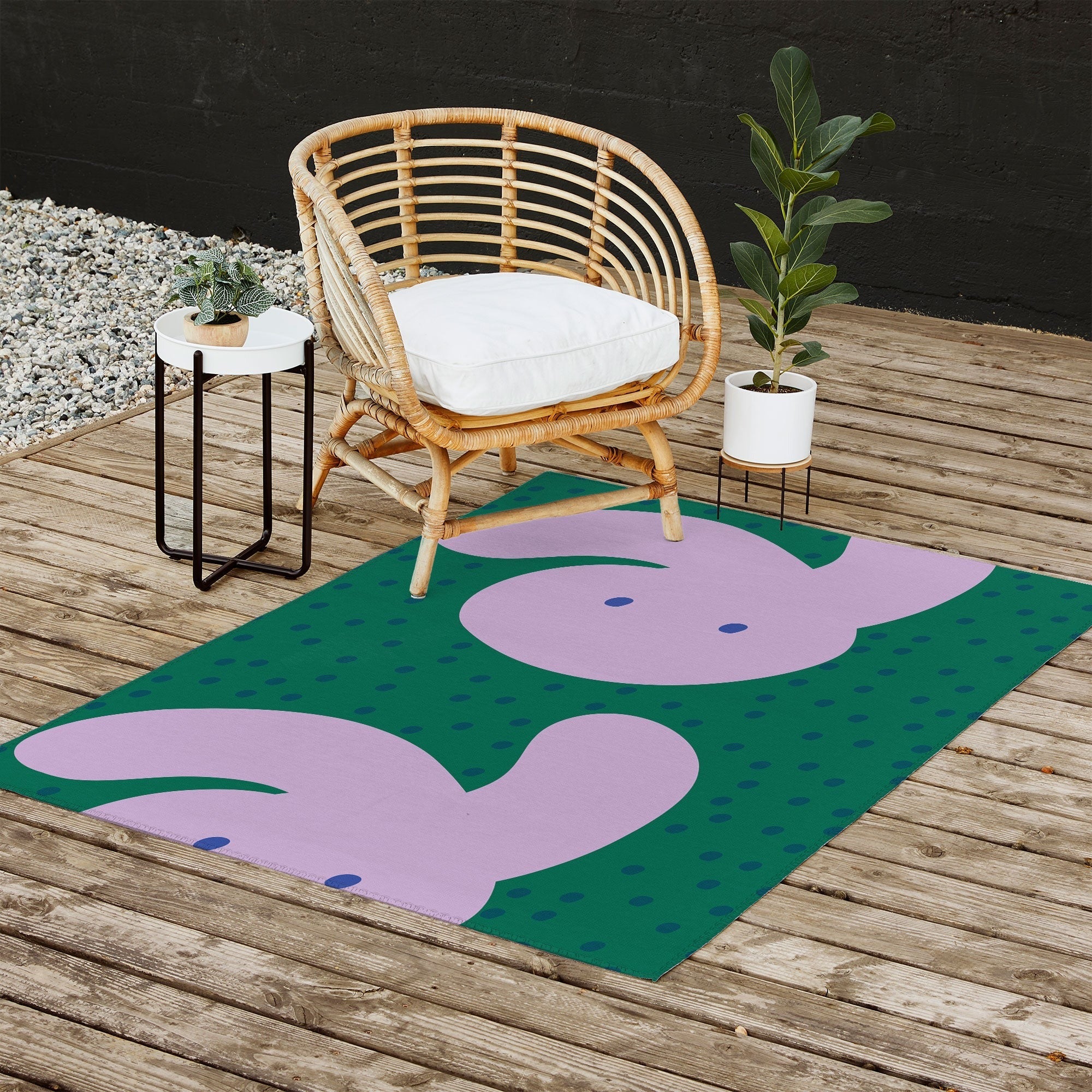 Camilla Foss Pebbles and Rabbit Outdoor Rug