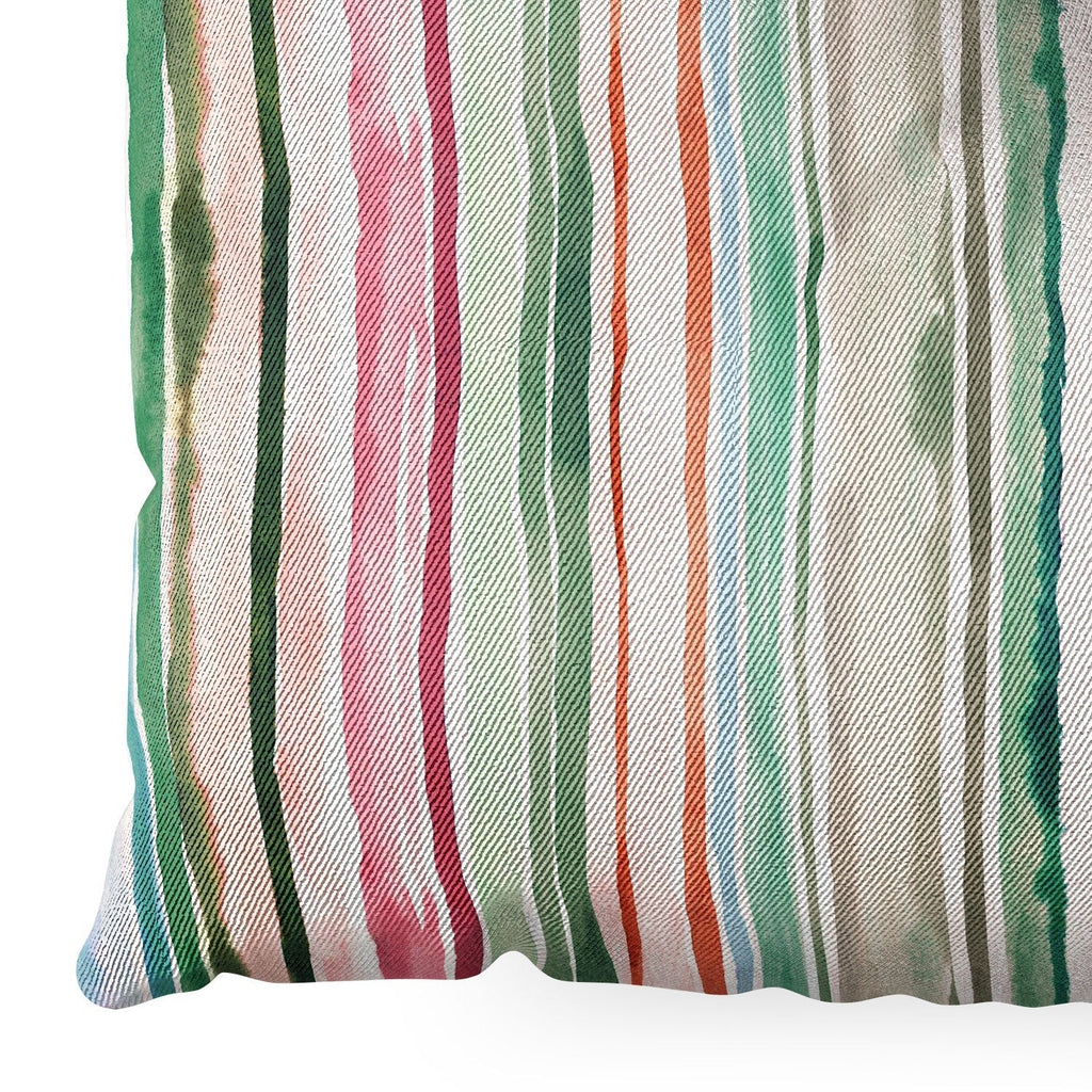 Ninola Design Botanic Retreat Watercolor Stripes Green Orange Red Floor Pillow Square