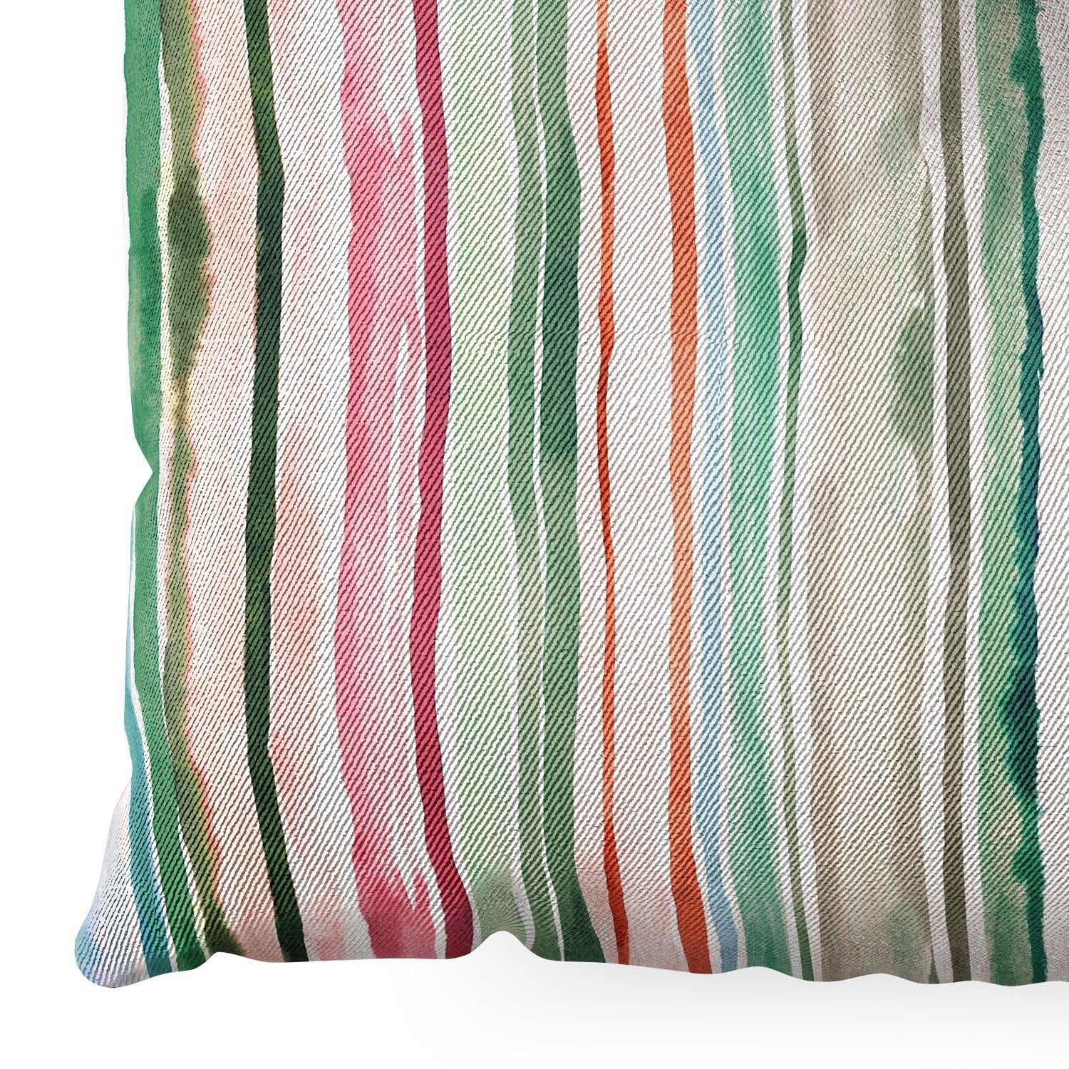Ninola Design Botanic Retreat Watercolor Stripes Green Orange Red Floor Pillow Square