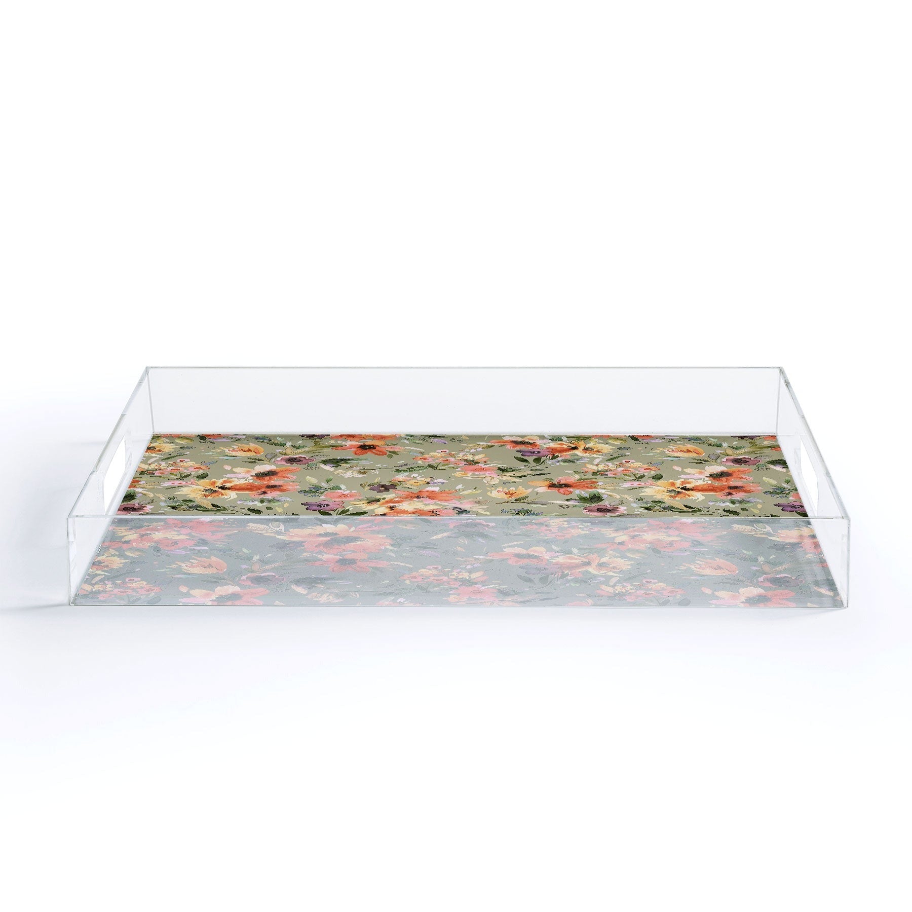 Ninola Design Botanic Retreat Painterly Tropical Flowers Sage Green Acrylic Tray