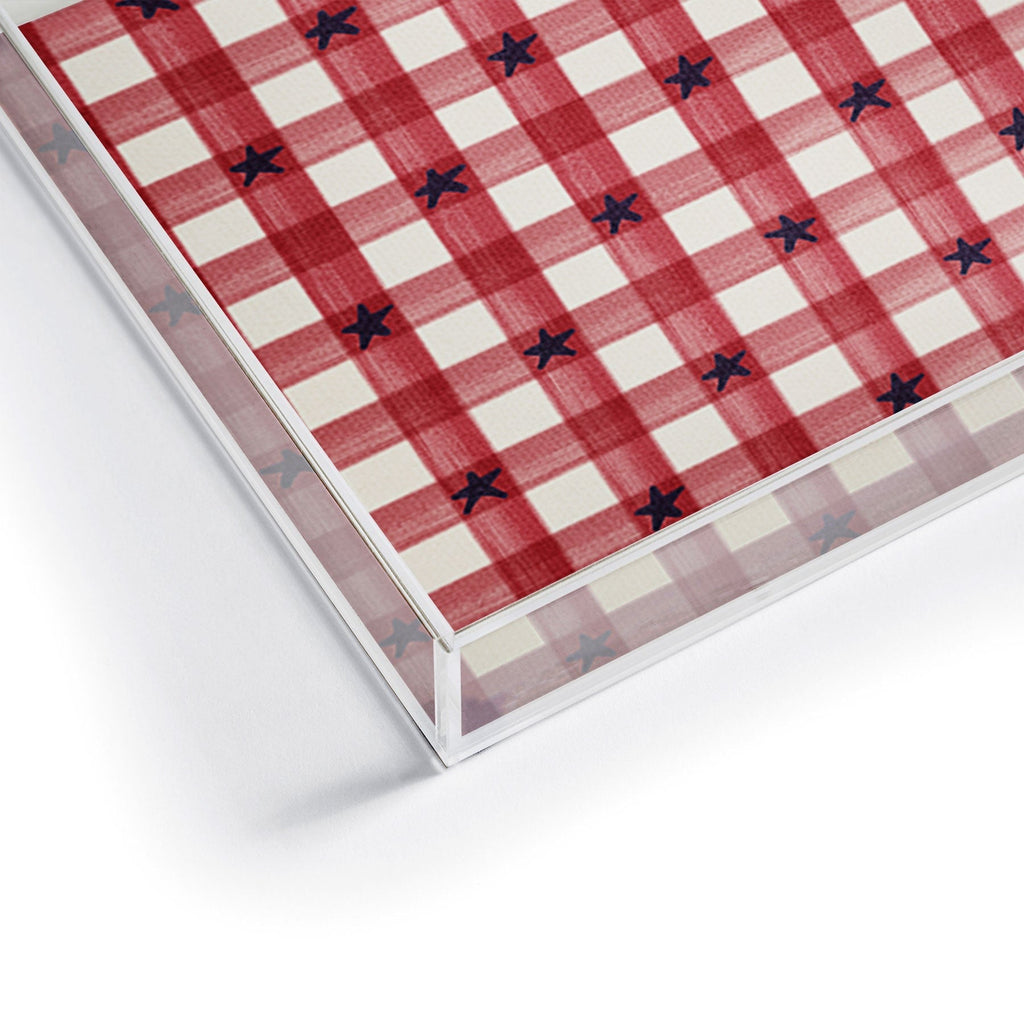 DENY Designs Red Gingham plus Stars Acrylic Tray