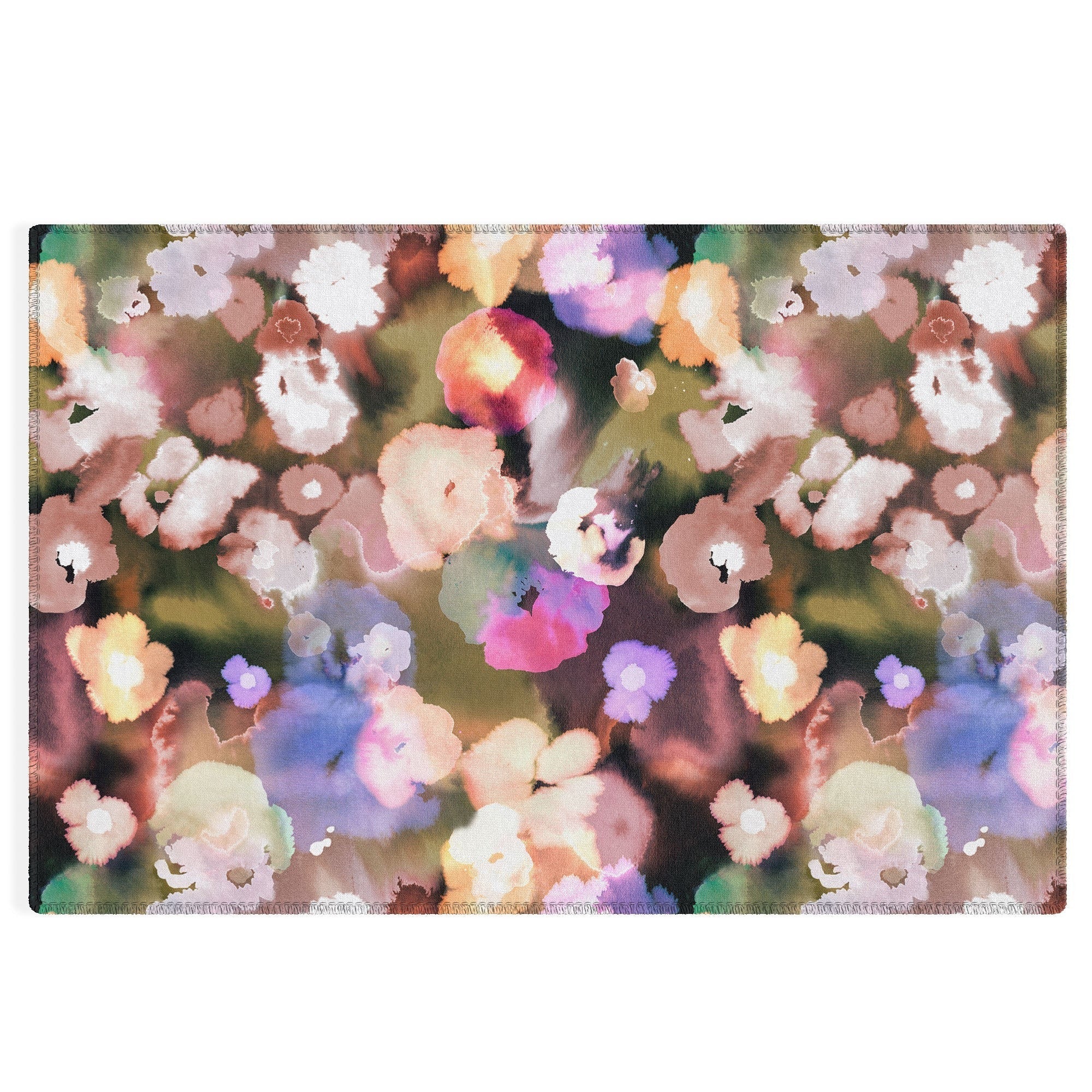 Ninola Design Botanic Retreat Ombre Abstract Watercolor Flowers Pink gold Outdoor Rug
