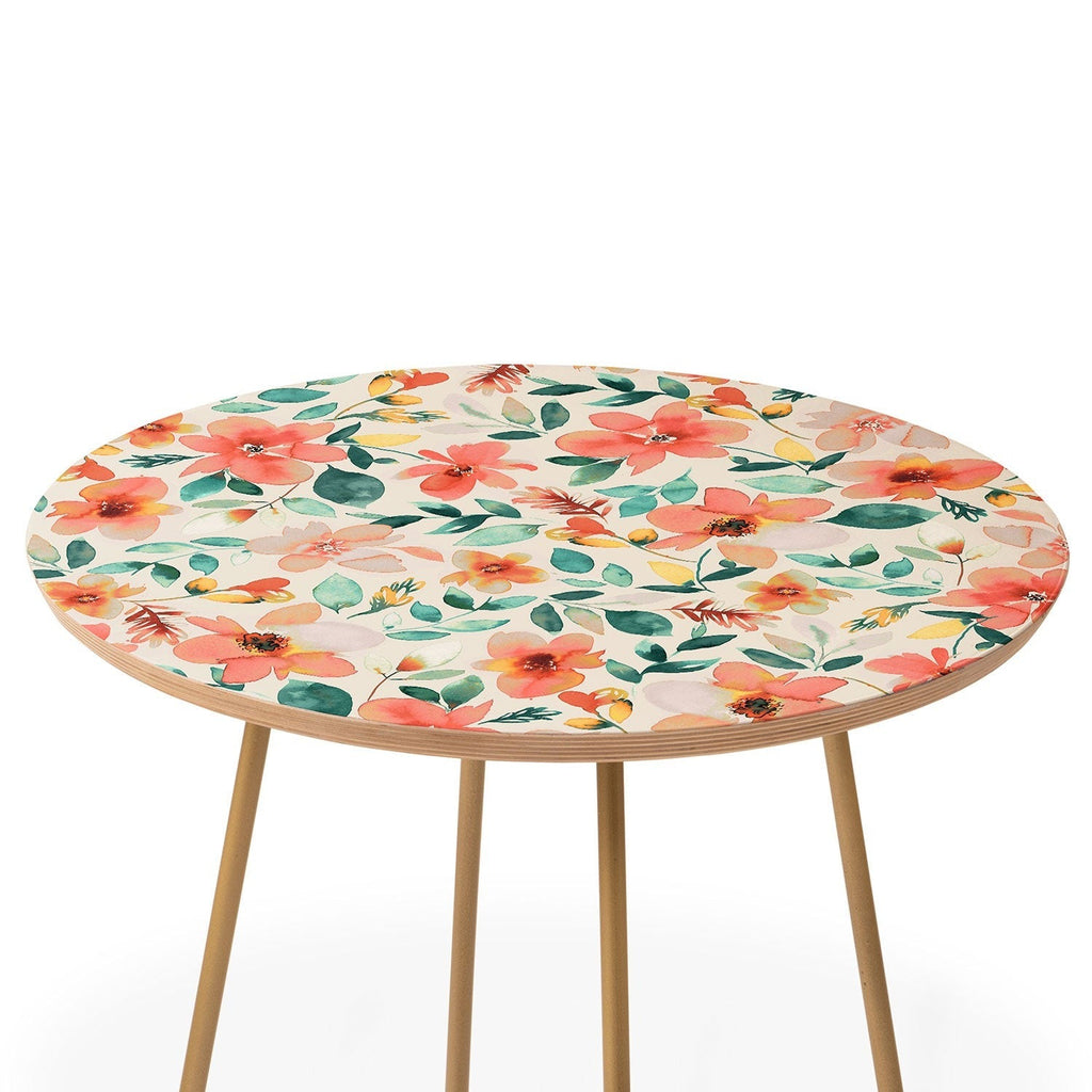Ninola Design Botanic Retreat Tropical Whimsical Flowers Coral Green Round Side Table