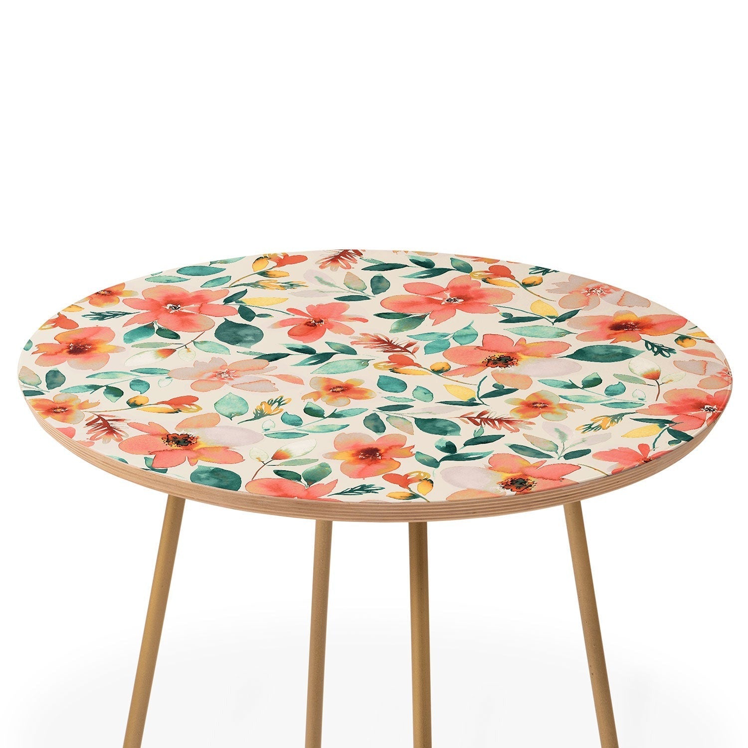 Ninola Design Botanic Retreat Tropical Whimsical Flowers Coral Green Round Side Table