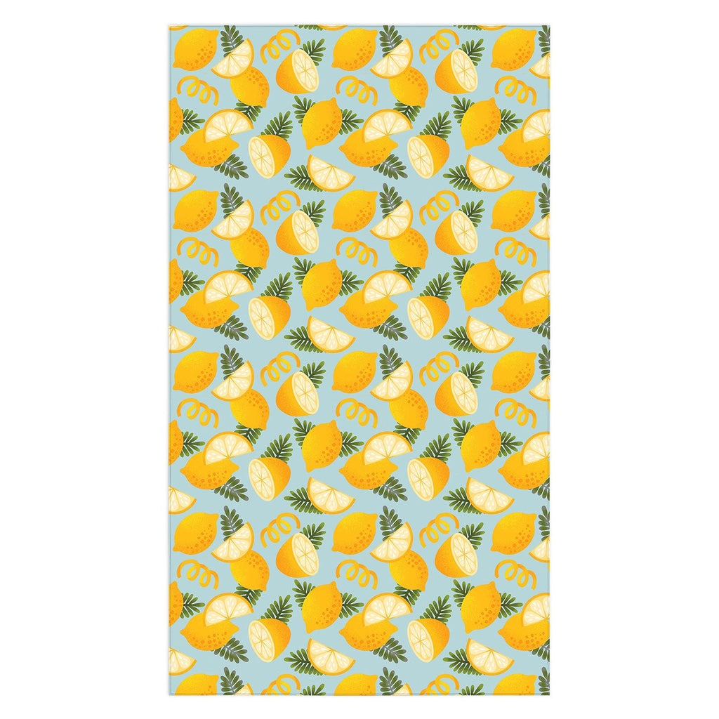 Jessica Molina Lemon Pattern on Sky Blue Tablecloth