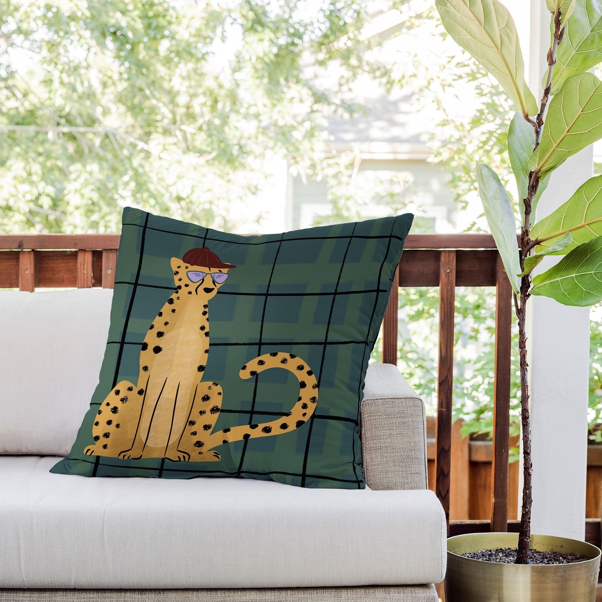 Design by Spark Cheetah Cool Cat Outdoor Throw Pillow