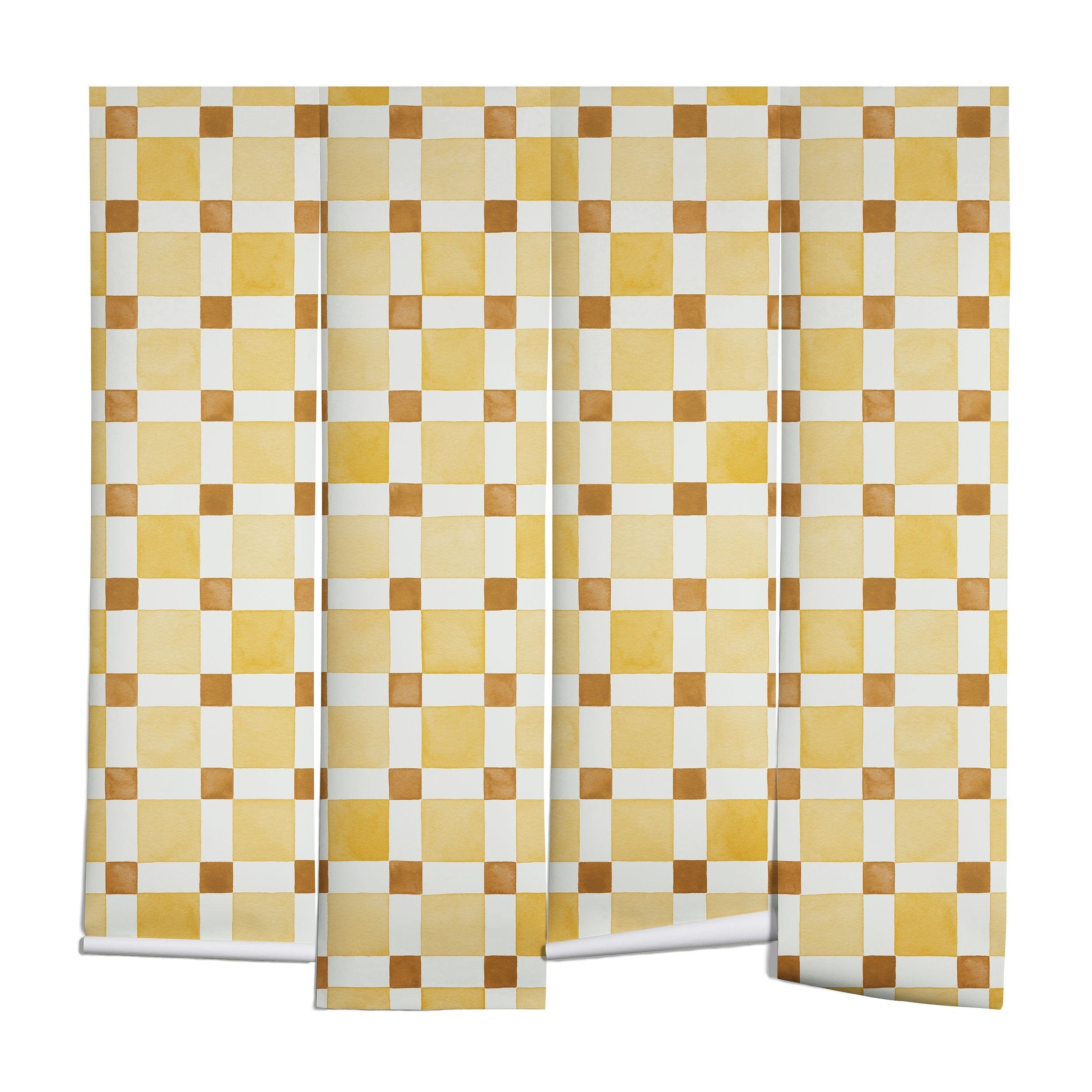 Ninola Design Everyday Artifact Checker Mosaic Tiles Geometry Yellow Wall Mural
