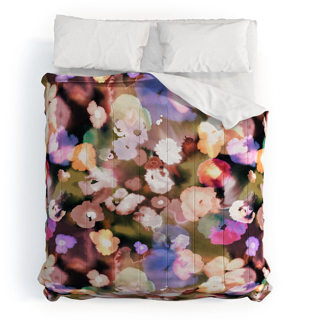 Ninola Design Botanic Retreat Ombre Abstract Watercolor Flowers Pink gold Comforter