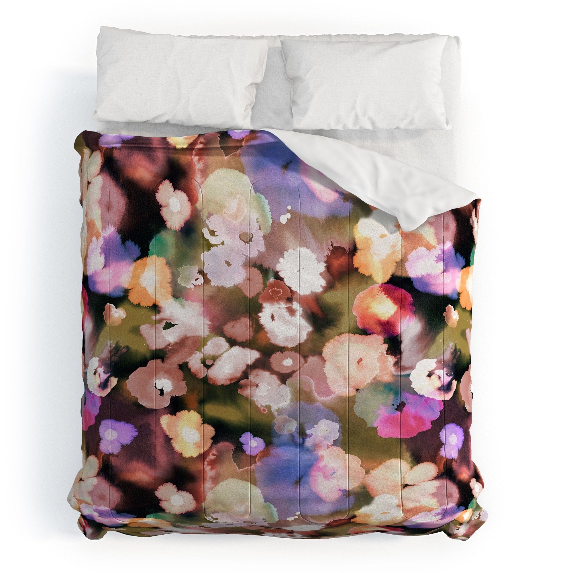 Ninola Design Botanic Retreat Ombre Abstract Watercolor Flowers Pink gold Comforter